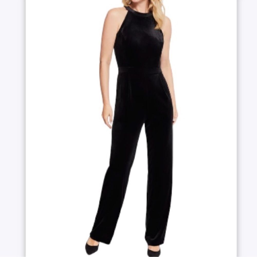 J. McLaughlin Black Tania Velvet Halter Neck Wide Leg Jumpsuit Size L